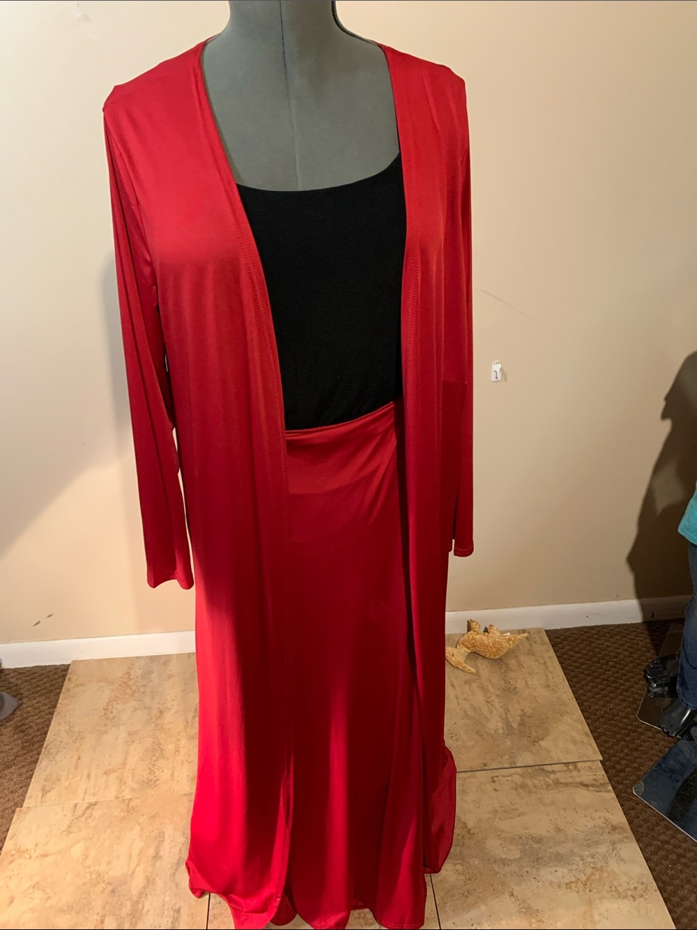 Red Long Open Front Duster with skirt  XL tall women perfect